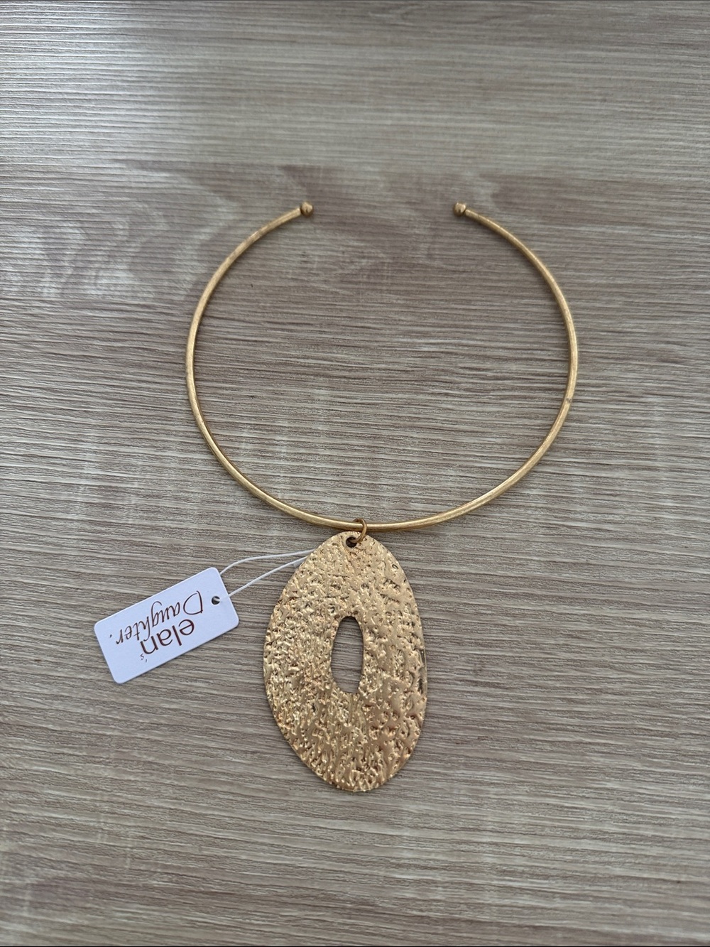Elan Gold Hammered Oval Pendant Choker